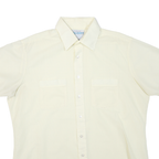 KOOL KNIT Mens Cream & Beige Shirt L Short Sleeve Button Front Casual