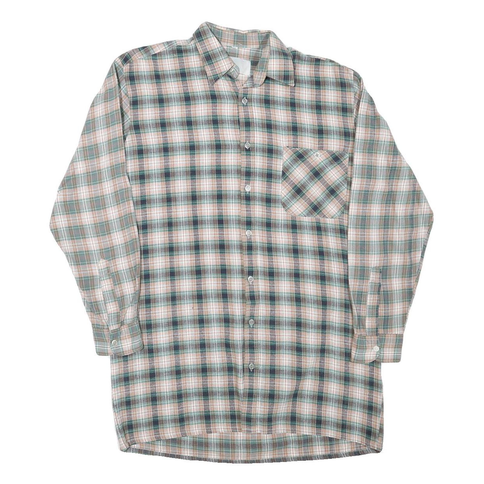 Mens Green Beige Cotton Blend Check Shirt M Long Sleeve Casual Button
