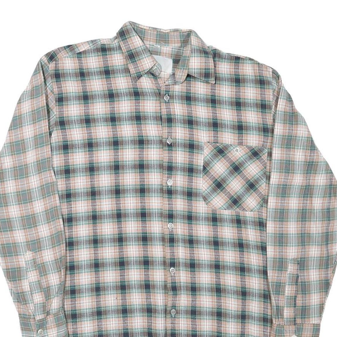 Mens Green Beige Cotton Blend Check Shirt M Long Sleeve Casual Button