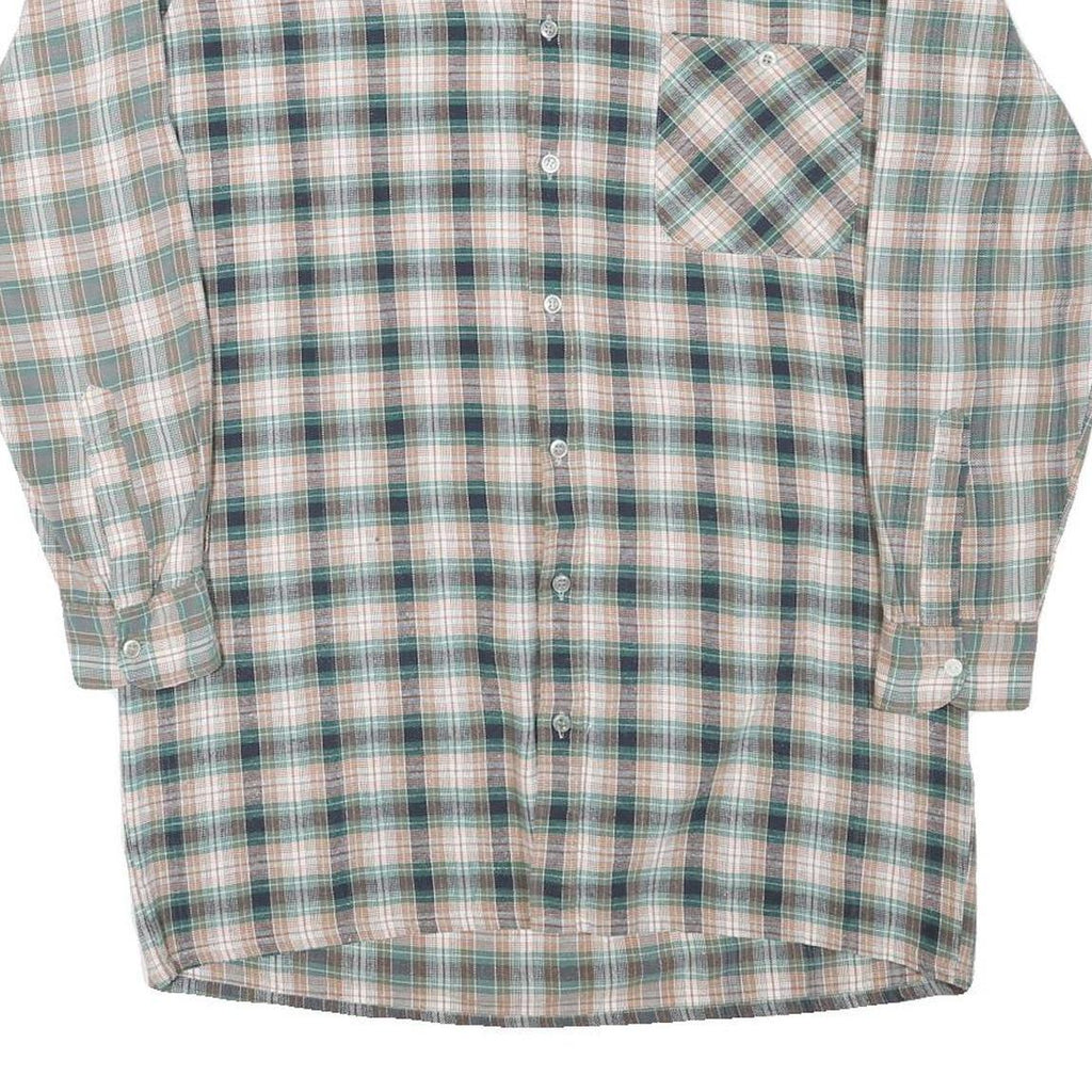 Mens Green Beige Cotton Blend Check Shirt M Long Sleeve Casual Button