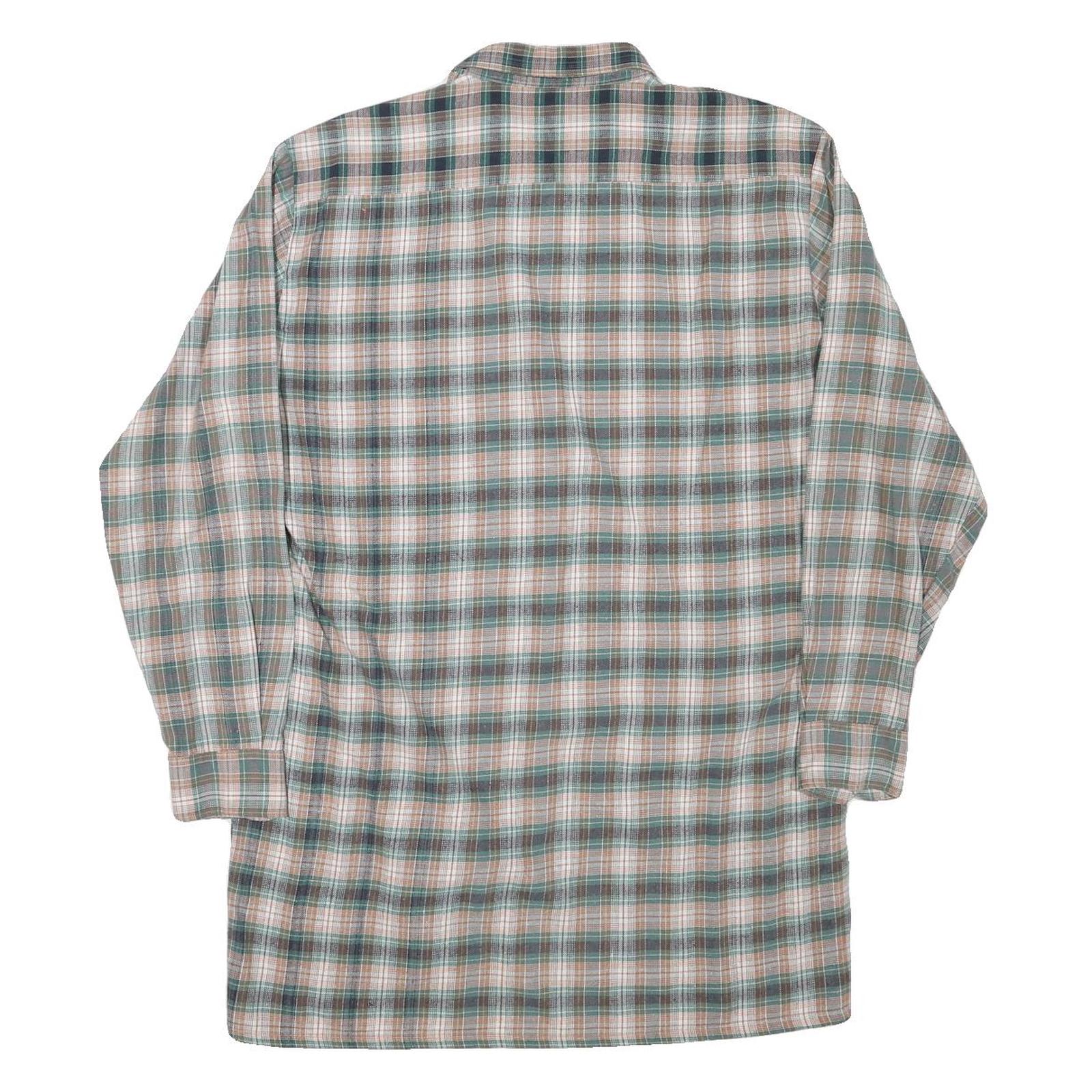 Mens Green Beige Cotton Blend Check Shirt M Long Sleeve Casual Button