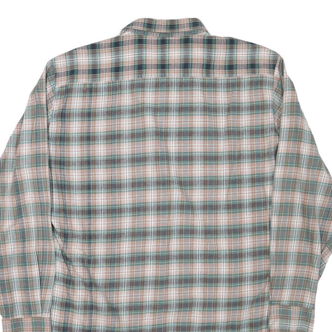 Mens Green Beige Cotton Blend Check Shirt M Long Sleeve Casual Button