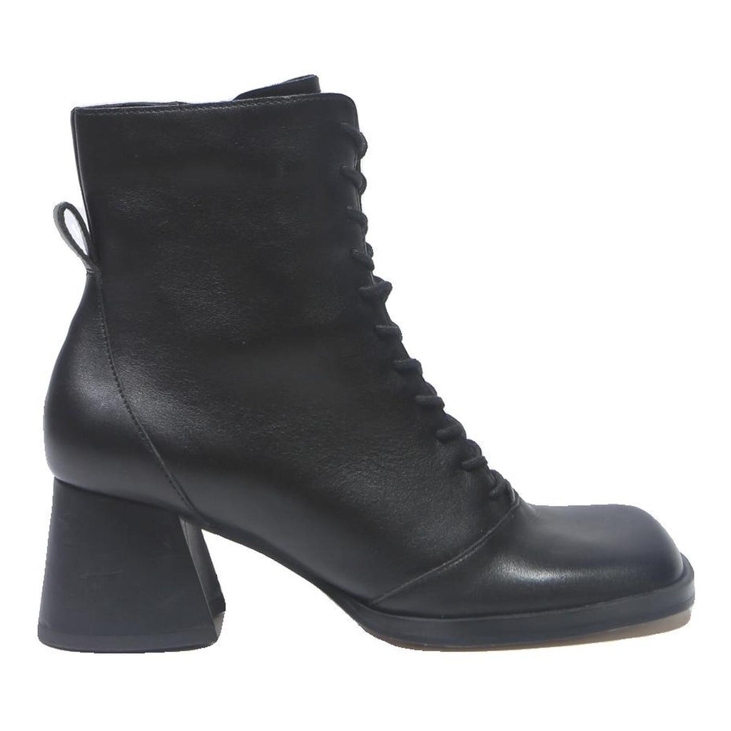 CHARLES & KEITH Womens Black Leather Lace-Up Ankle Boots UK 4 Stylish Chunky