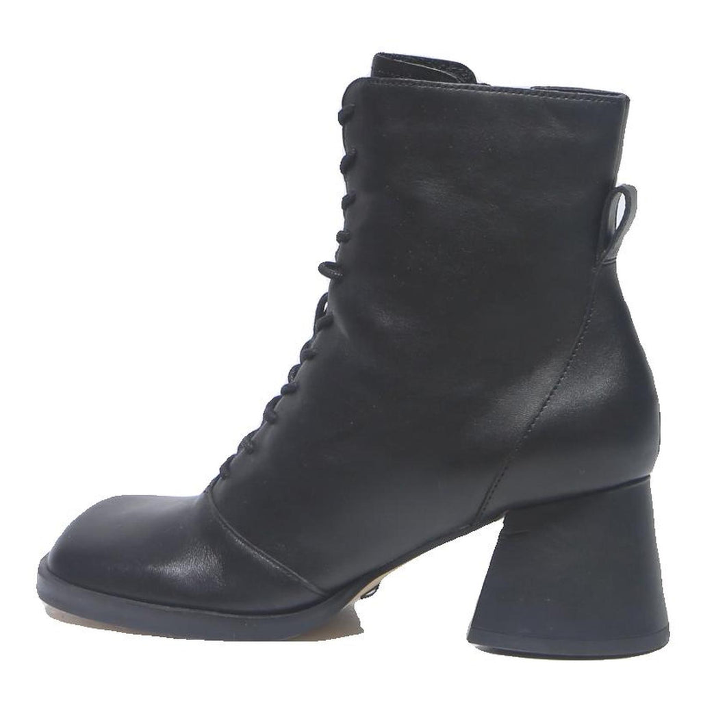 CHARLES & KEITH Womens Black Leather Lace-Up Ankle Boots UK 4 Stylish Chunky