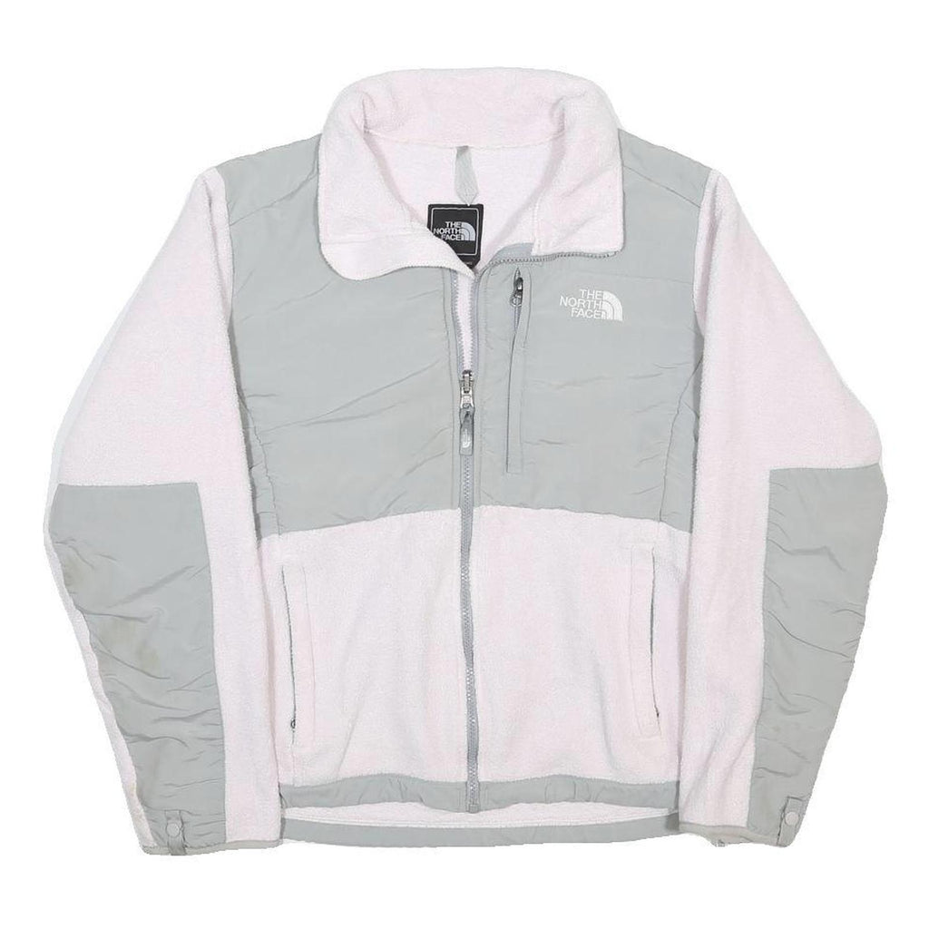 THE NORTH FACE Womens White & Grey Fleece Jacket M Polyester Zip Outdoor Casual