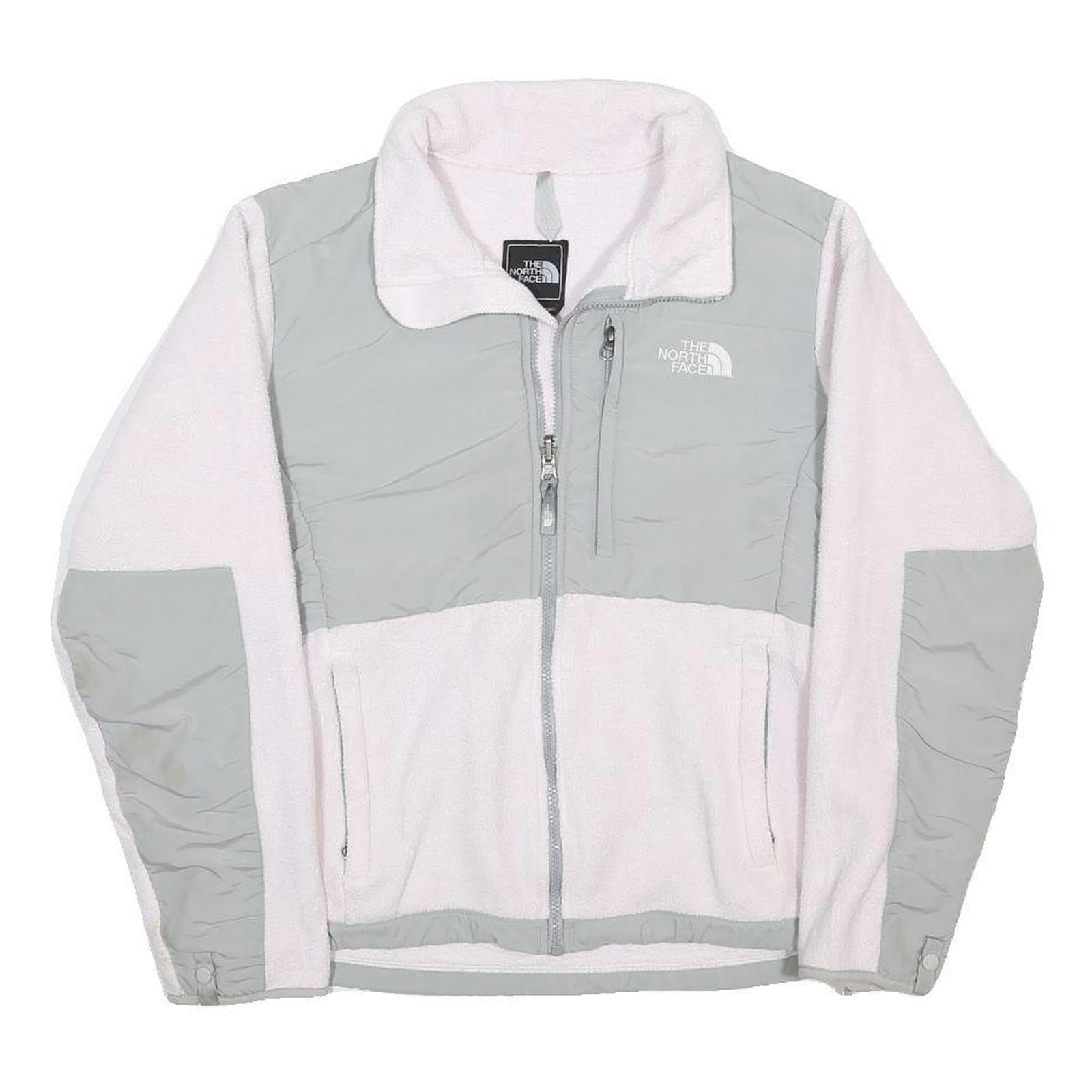 THE NORTH FACE Womens White & Grey Fleece Jacket M Polyester Zip Outdoor Casual
