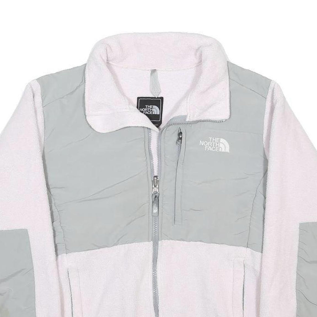 THE NORTH FACE Womens White & Grey Fleece Jacket M Polyester Zip Outdoor Casual