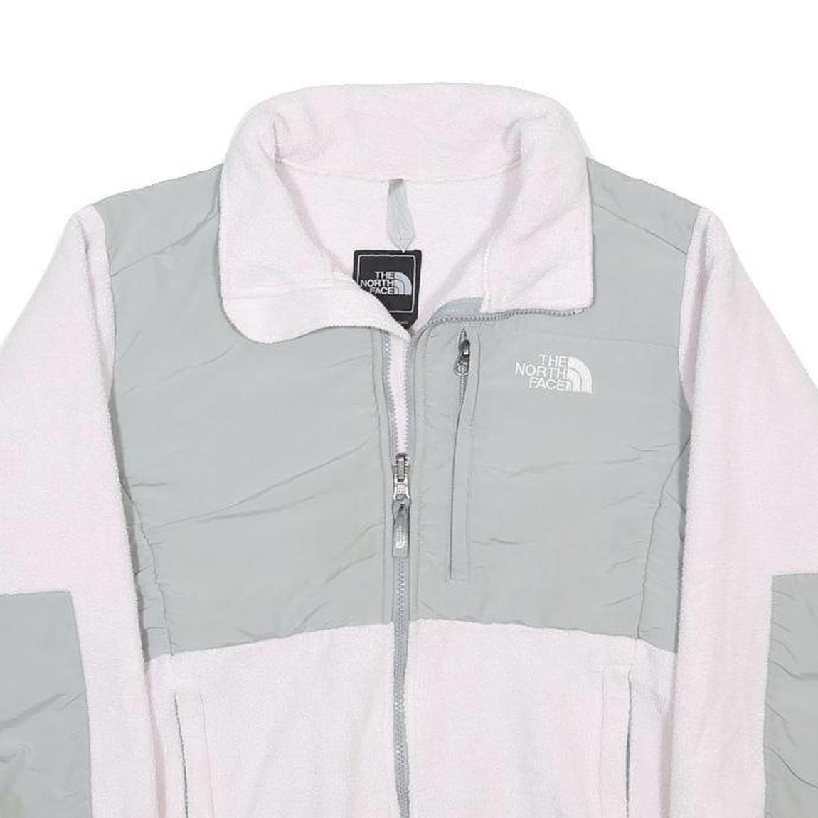 THE NORTH FACE Womens White & Grey Fleece Jacket M Polyester Zip Outdoor Casual