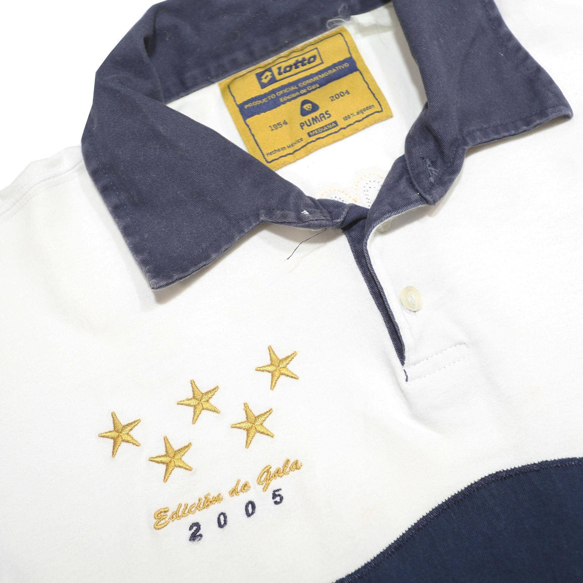 LOTTO Mens White & Navy Pumas Long Sleeve Rugby Polo Shirt M Cotton