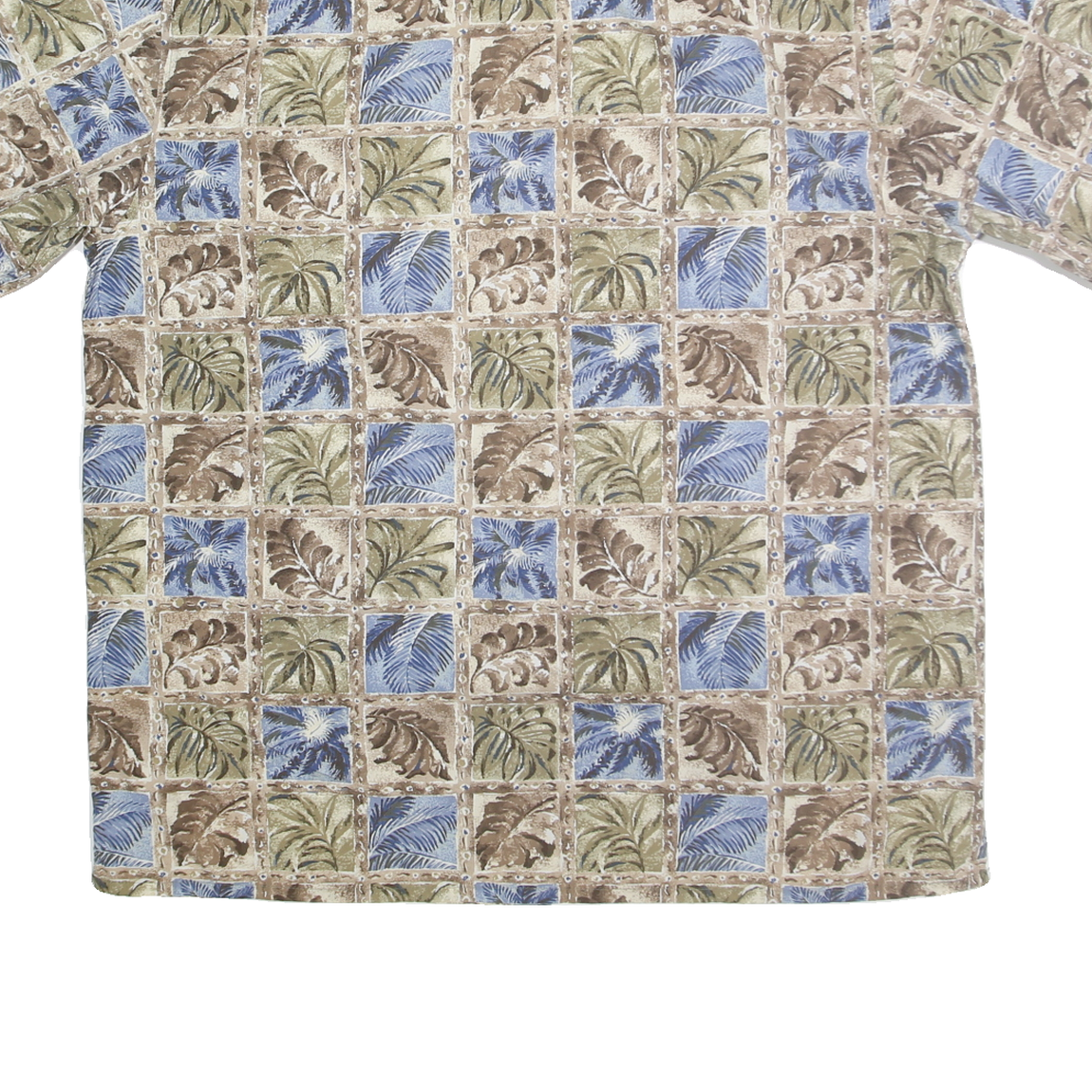 ST JOHNS BAY Mens Beige Green Blue Pattern Shirt XL Cotton Blend Casual Summer