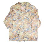 Womens Beige Geometric Pattern Zip Jacket M Polyester Blend Relaxed Fit Retro