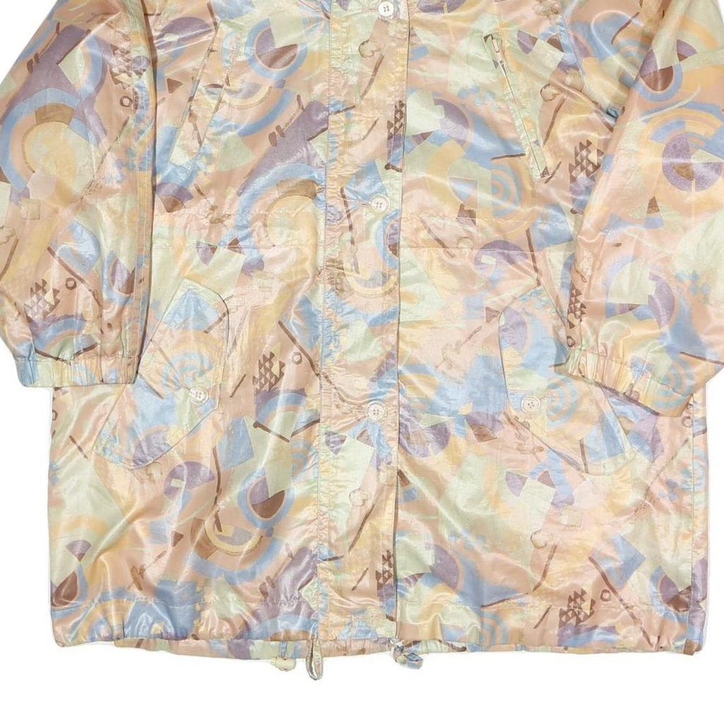 Womens Beige Geometric Pattern Zip Jacket M Polyester Blend Relaxed Fit Retro