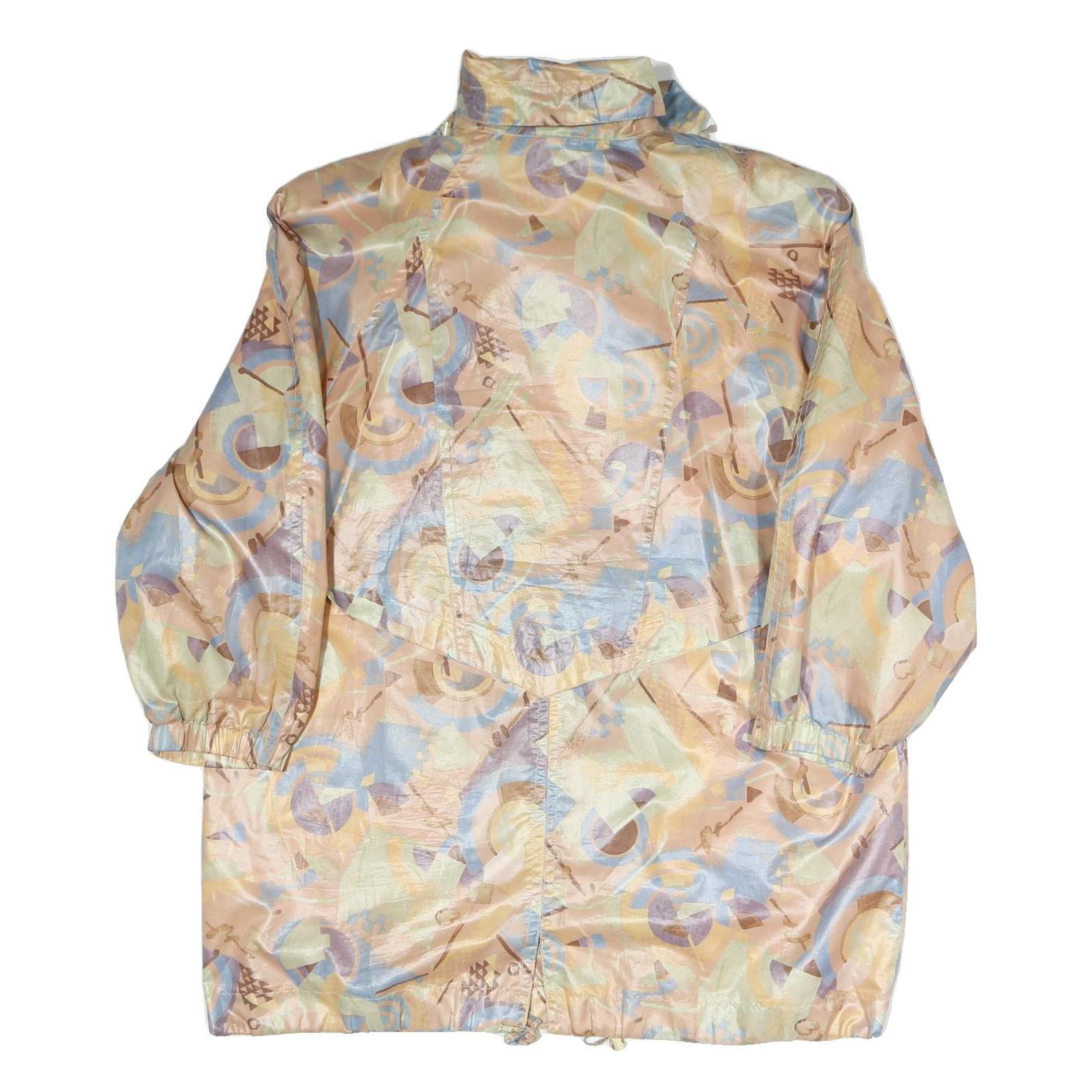 Womens Beige Geometric Pattern Zip Jacket M Polyester Blend Relaxed Fit Retro