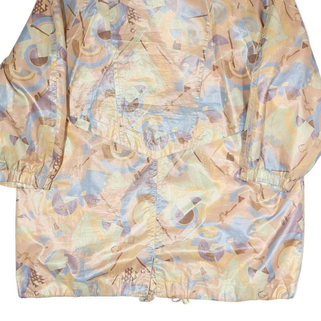 Womens Beige Geometric Pattern Zip Jacket M Polyester Blend Relaxed Fit Retro