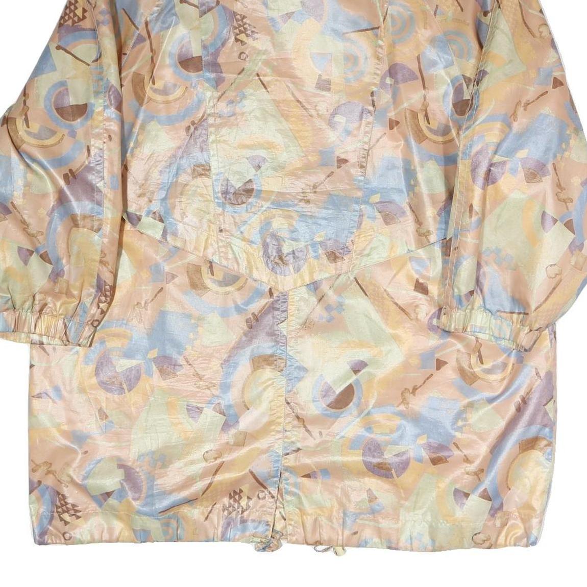 Womens Beige Geometric Pattern Zip Jacket M Polyester Blend Relaxed Fit Retro