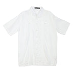 ONESIMUS Mens White Linen Shirt M Button Front Short Sleeve Casual Summer