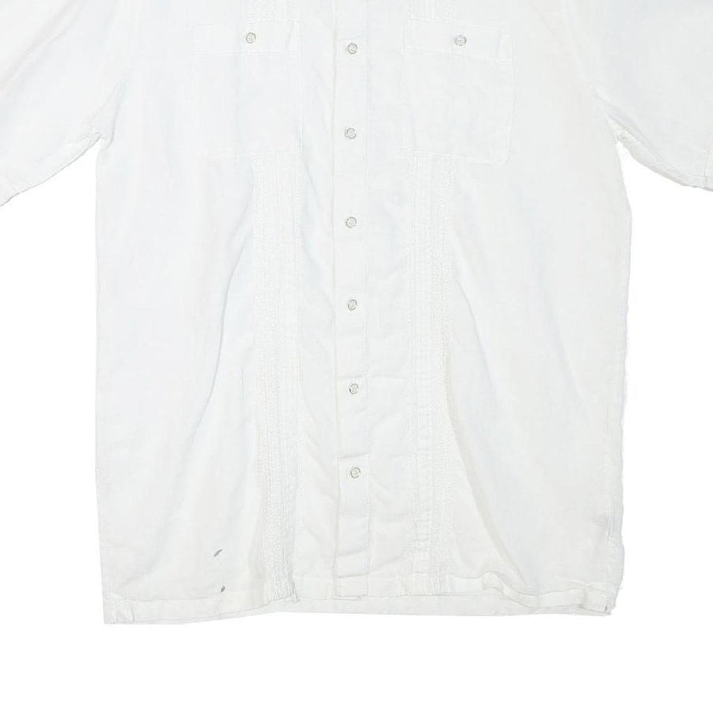 ONESIMUS Mens White Linen Shirt M Button Front Short Sleeve Casual Summer