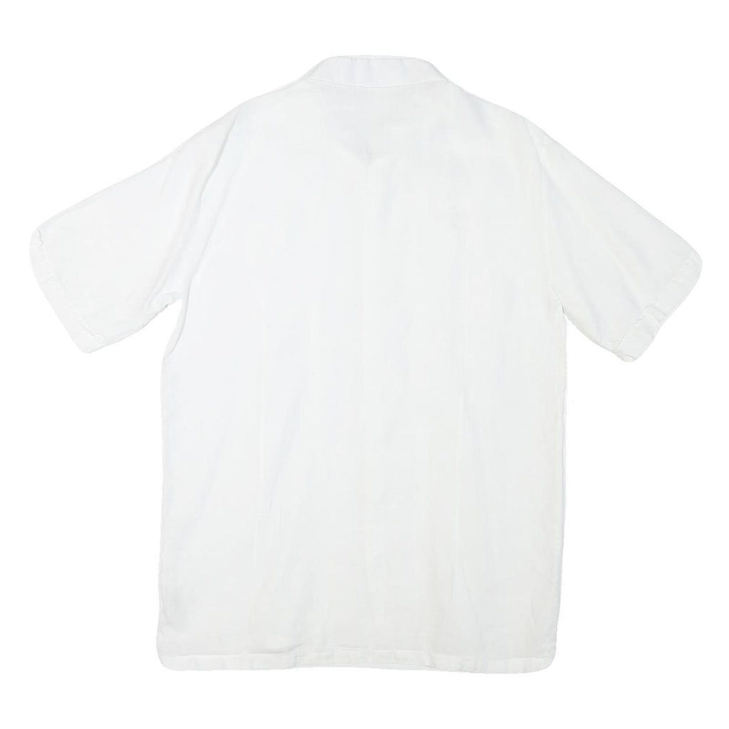 ONESIMUS Mens White Linen Shirt M Button Front Short Sleeve Casual Summer