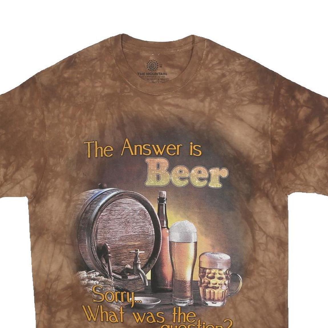 THE MOUNTAIN Mens Brown Graphic T-Shirt M Short Sleeve Crew Neck Beer Theme