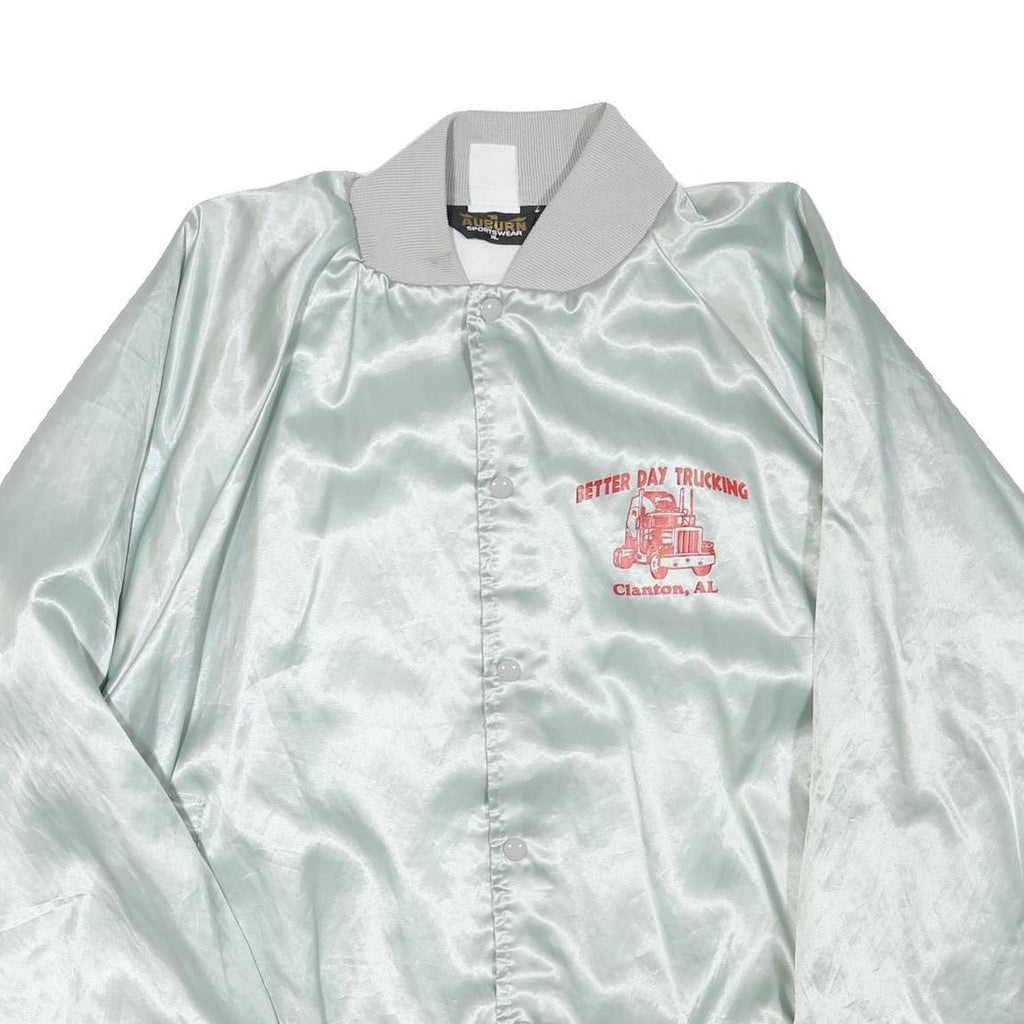 AUBURN Mens Pale Green Satin Button Jacket XL Polyester Blend Sporty Casual