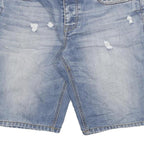 BROADWAY Mens Denim Blue Casual Shorts L W34 Distressed Cotton Blend