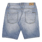 BROADWAY Mens Denim Blue Casual Shorts L W34 Distressed Cotton Blend