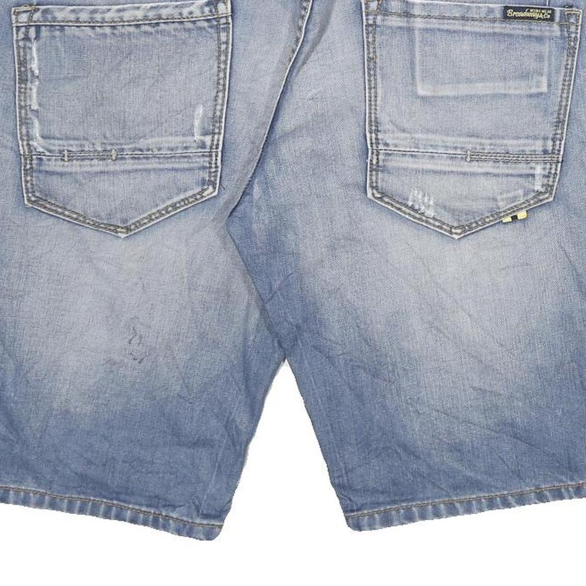 BROADWAY Mens Denim Blue Casual Shorts L W34 Distressed Cotton Blend