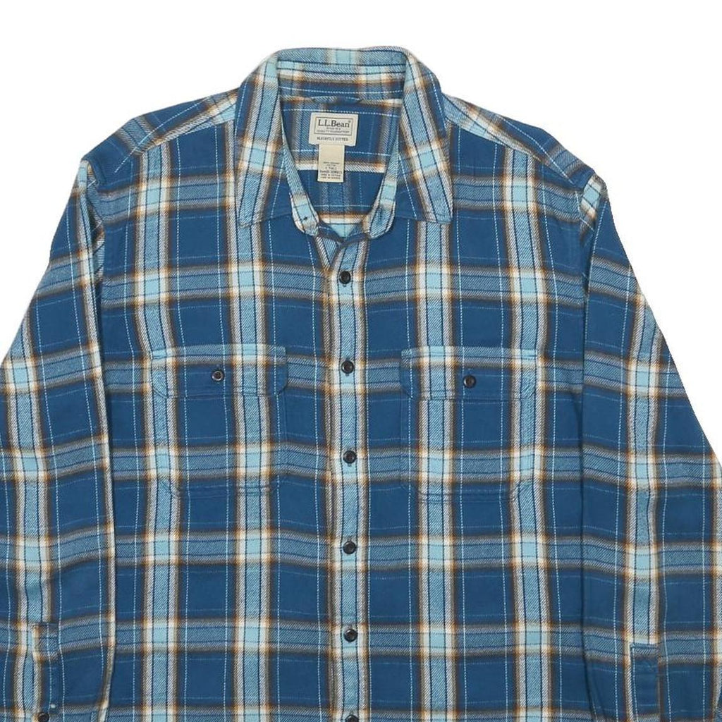 LL BEAN Mens Blue & Brown Plaid Shirt L Cotton Long Sleeve Casual