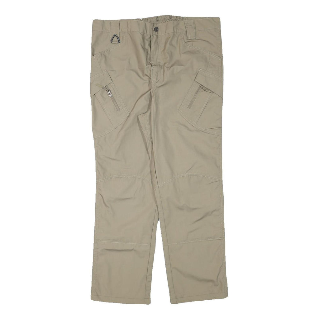 Mens Beige Polyester Blend Regular Fit Straight Leg Trousers W37 L28 Casual Zip