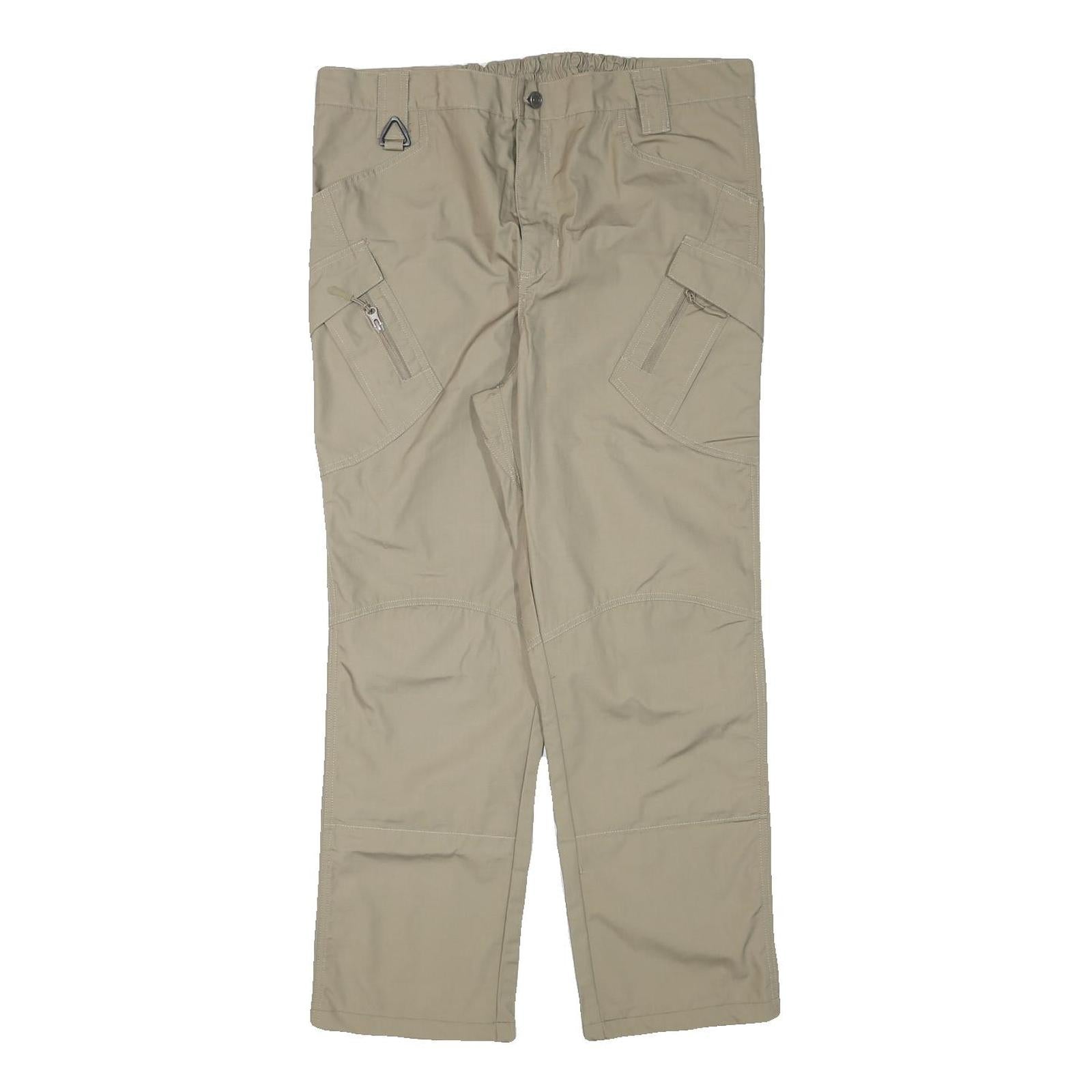 Mens Beige Polyester Blend Regular Fit Straight Leg Trousers W37 L28 Casual Zip