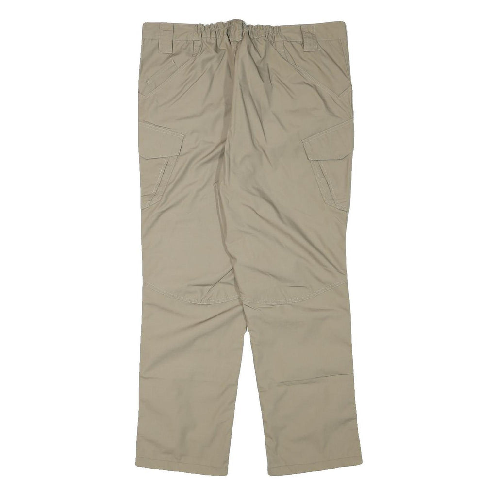 Mens Beige Polyester Blend Regular Fit Straight Leg Trousers W37 L28 Casual Zip