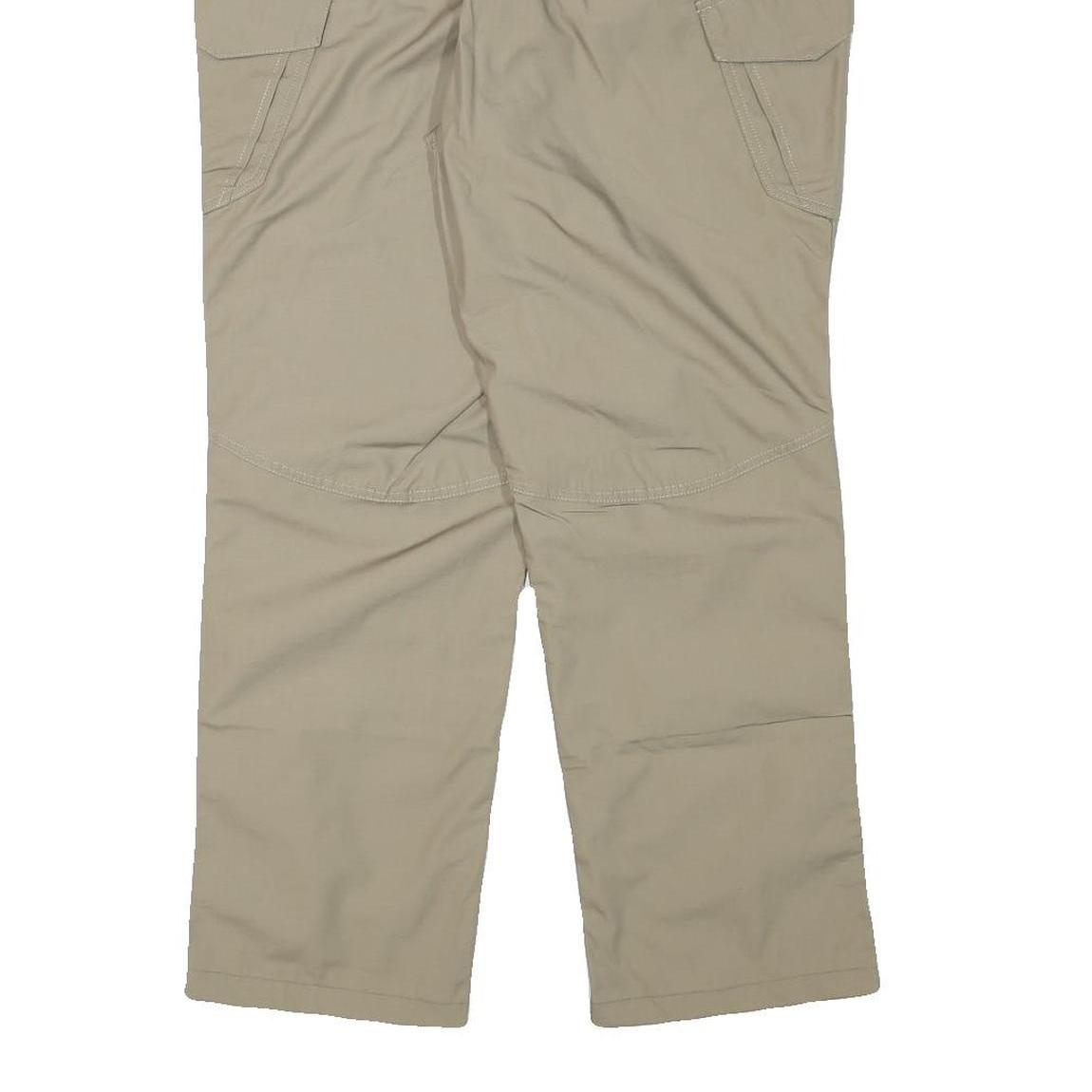 Mens Beige Polyester Blend Regular Fit Straight Leg Trousers W37 L28 Casual Zip