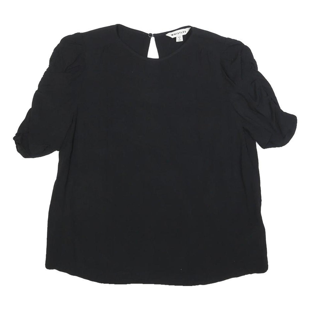 WHISTLES Womens Black Puff Sleeve Top Short Sleeve Round Neck UK 10