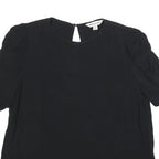 WHISTLES Womens Black Puff Sleeve Top Short Sleeve Round Neck UK 10