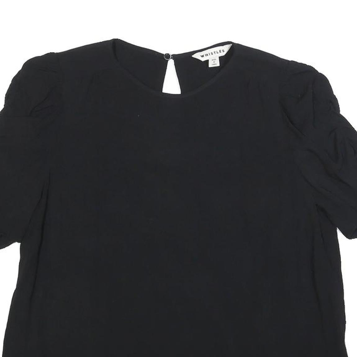 WHISTLES Womens Black Puff Sleeve Top Short Sleeve Round Neck UK 10