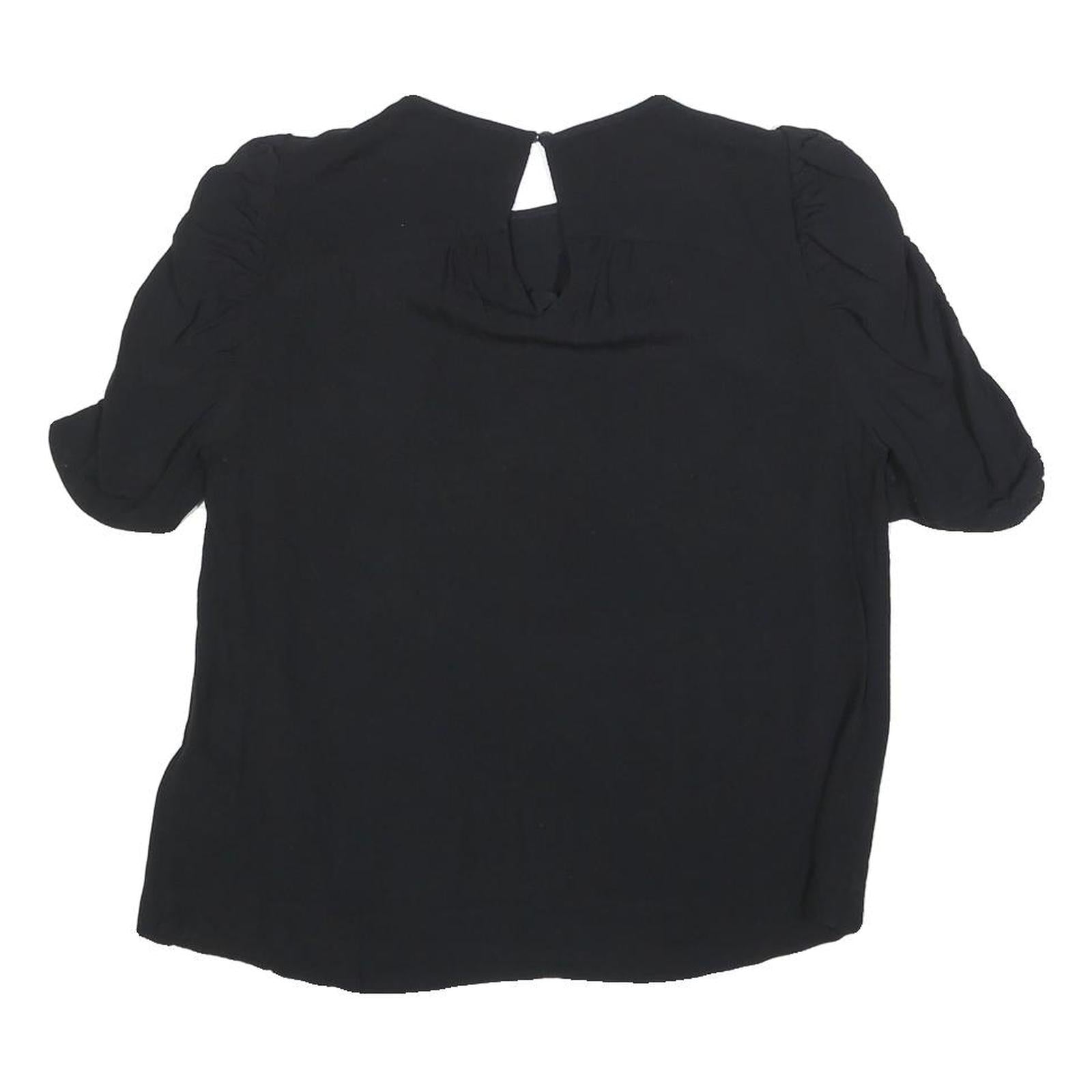 WHISTLES Womens Black Puff Sleeve Top Short Sleeve Round Neck UK 10