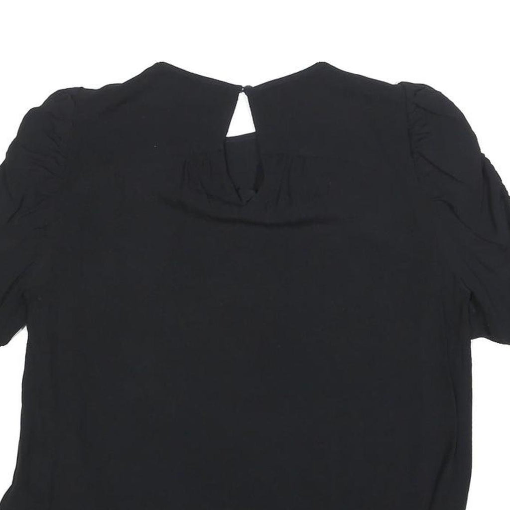 WHISTLES Womens Black Puff Sleeve Top Short Sleeve Round Neck UK 10