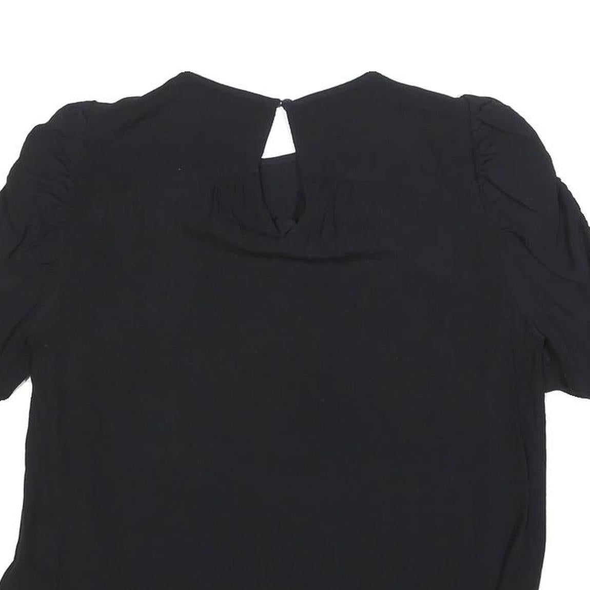 WHISTLES Womens Black Puff Sleeve Top Short Sleeve Round Neck UK 10