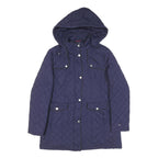 TOMMY HILFIGER Womens Blue Quilted Hooded Jacket M Polyester Blend Zip