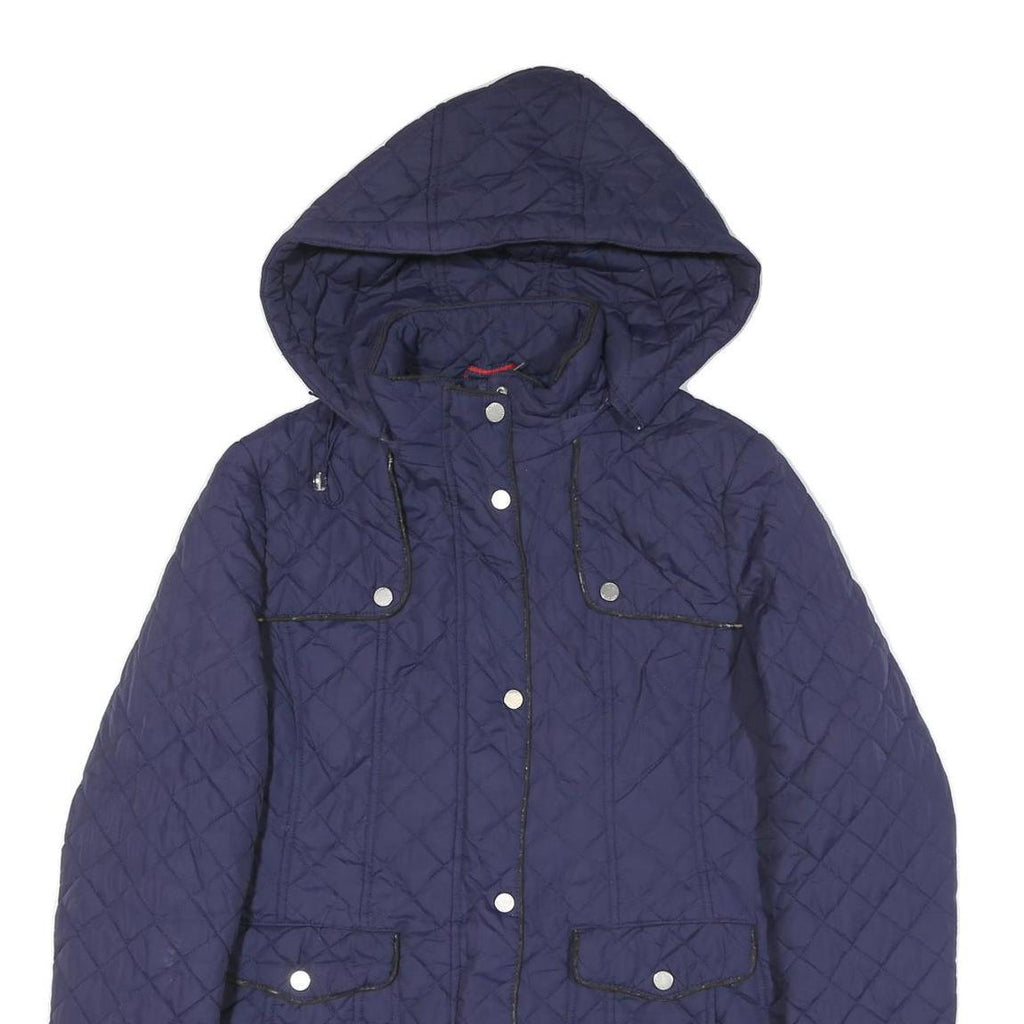 TOMMY HILFIGER Womens Blue Quilted Hooded Jacket M Polyester Blend Zip