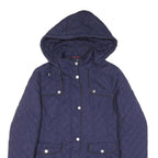 TOMMY HILFIGER Womens Blue Quilted Hooded Jacket M Polyester Blend Zip