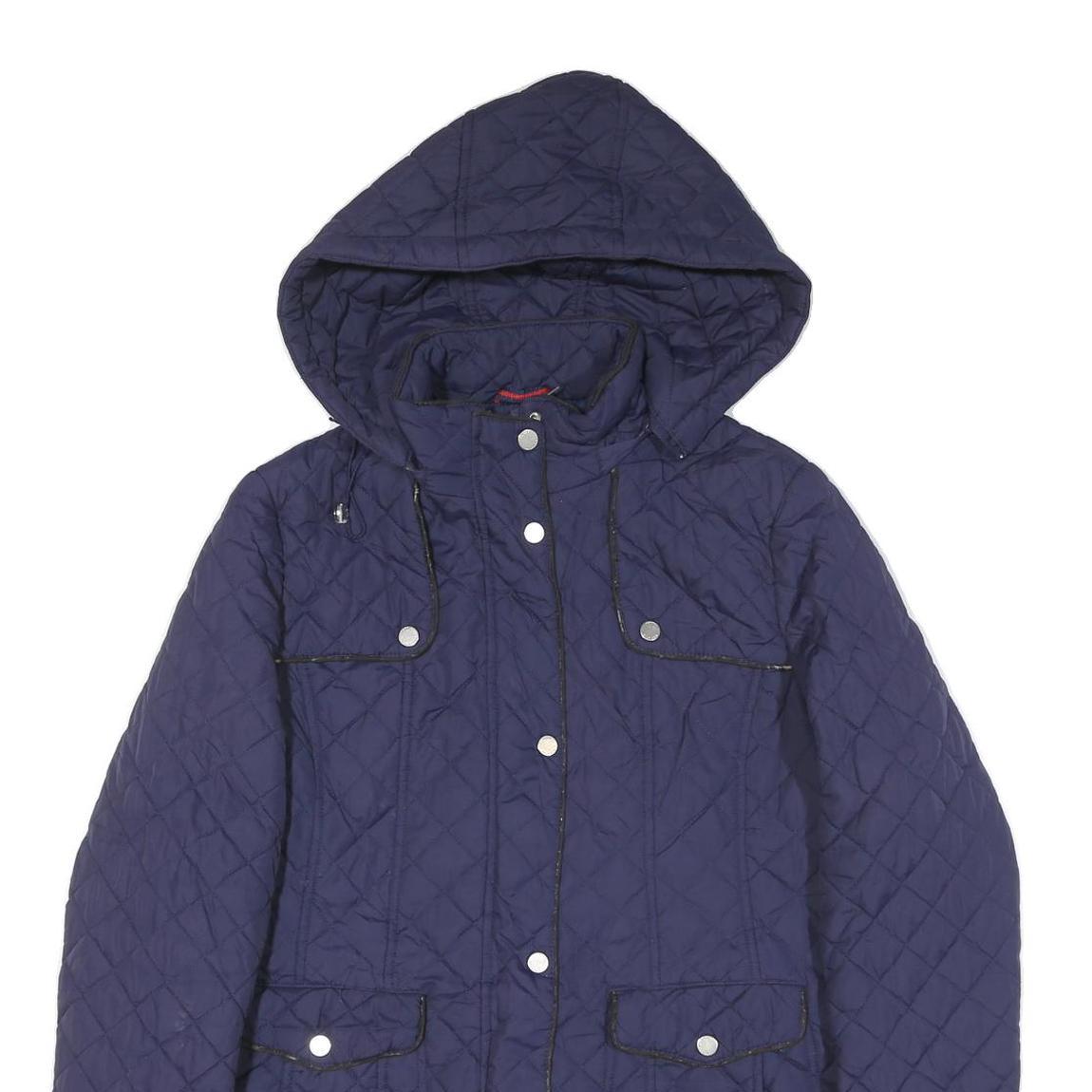 TOMMY HILFIGER Womens Blue Quilted Hooded Jacket M Polyester Blend Zip