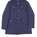 TOMMY HILFIGER Womens Blue Quilted Hooded Jacket M Polyester Blend Zip