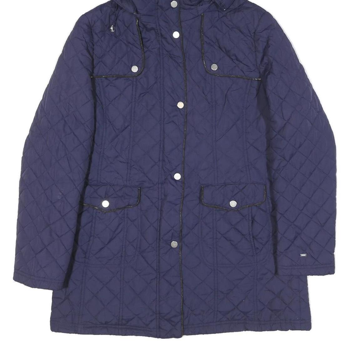 TOMMY HILFIGER Womens Blue Quilted Hooded Jacket M Polyester Blend Zip