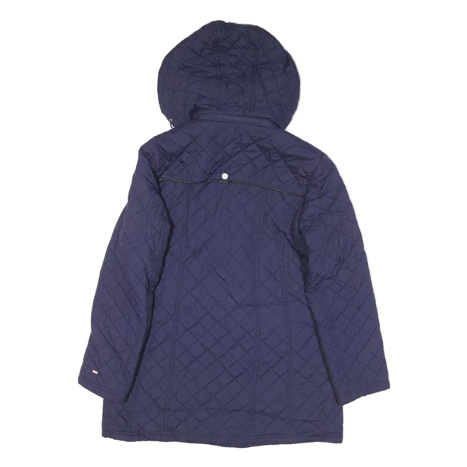 TOMMY HILFIGER Womens Blue Quilted Hooded Jacket M Polyester Blend Zip