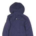 TOMMY HILFIGER Womens Blue Quilted Hooded Jacket M Polyester Blend Zip