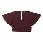 NEW LOOK Womens Maroon Printed Top Short Sleeve V-Neck UK 12 Ribbed Cotton Blend