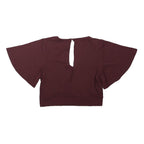 NEW LOOK Womens Maroon Printed Top Short Sleeve V-Neck UK 12 Ribbed Cotton Blend