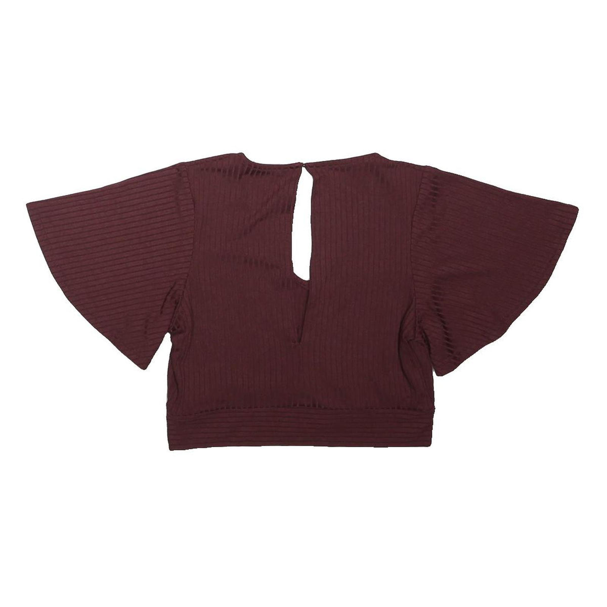 NEW LOOK Womens Maroon Printed Top Short Sleeve V-Neck UK 12 Ribbed Cotton Blend