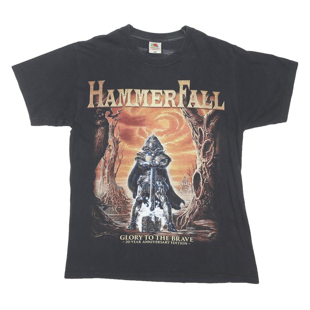 FRUIT OF THE LOOM Mens Black Hammerfall Band T-Shirt M Short Sleeve Crew Neck